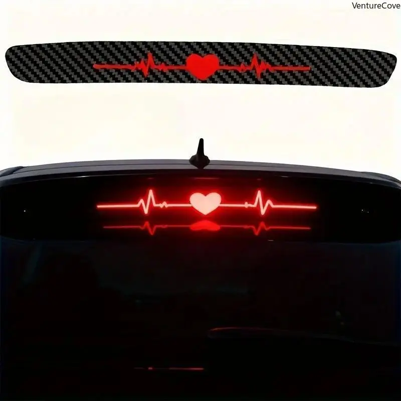 3D Matte Carbon Fiber Heartbeat ECG Brake Light Sticker, Stick-on Automotive Decal for Universal Car Exterior Decoration and Safety, Automotive Decals, Vehicle Exterior Decoration, Stick-On Type, Decals For Vehicles