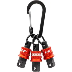 Socket Holder Keychain 3pc - 3/8 Socket Organizer with Quick Release and Clip - Perfect Impact Wrench and Toolbox Accessories for Construction Workers, Linemen, Mechanics and Carpenters