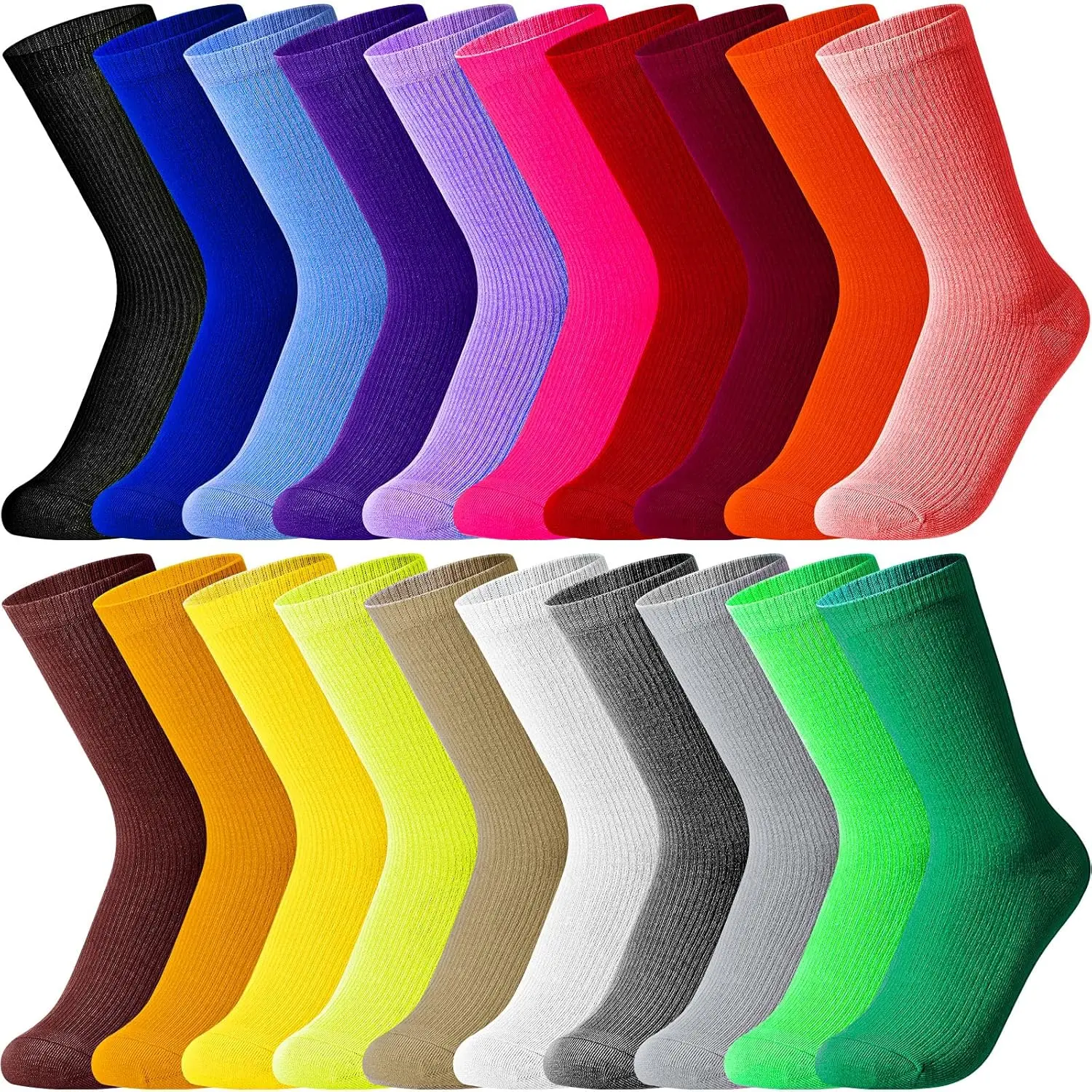 Women's 20-Pair Solid Color Basic Crew Socks - Minimalist Lightweight Fabric, Casual Boot-Friendly Mid-Calf Socks for Daily Outfits & Dress Use, Socks For Women