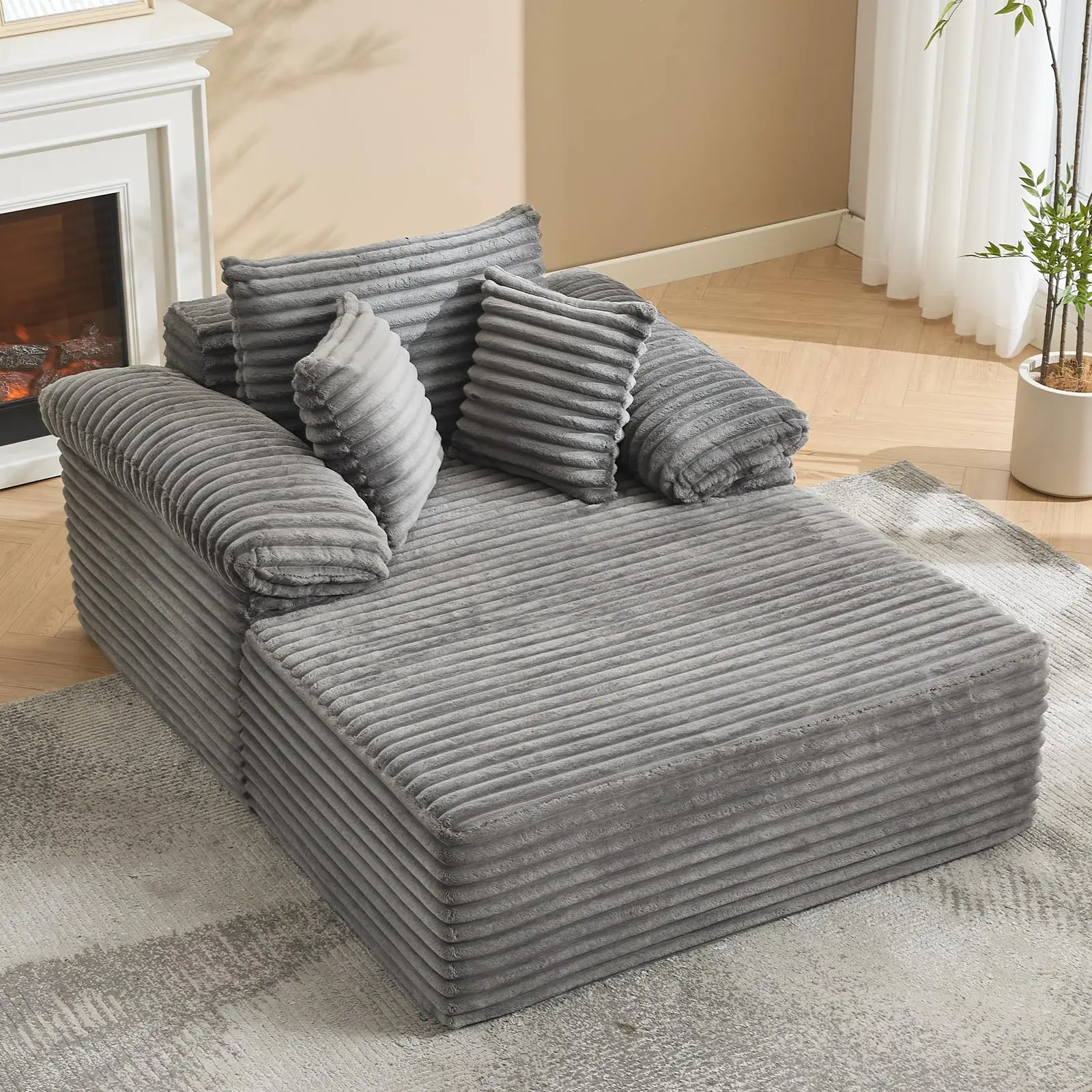 Garvee Oversized Corduroy Upholstered Chaise Lounge Sofa Bed with Pillows and Wide Armrests, Sturdy Sleeper Sofa for Living Room, Bedroom, and Movie Room Comfort