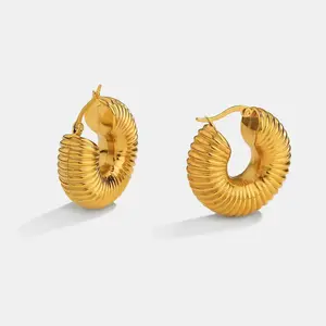 18K Gold Plated Stainless Steel Statement Chunky Spiral Hoop Earrings for Women