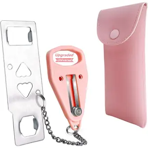 Portable Door Lock Home  Door Locker Travel Lockdown Locks for Additional Safety and   for Traveling Hotel Home Apartment College-Pink(1 Pack)