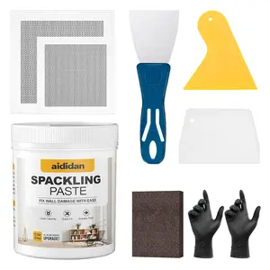 Drywall Repair Kit 12.2oz Wall Patch Repair Kit with Wall Patches Sanding Sponge Putty Knife Scrapers Gloves Wall Mending Agent Quick Easy Solution for Wall Surface Hole Fill