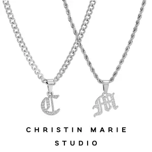 Old English Micro Initial Necklace (Bright Silver)