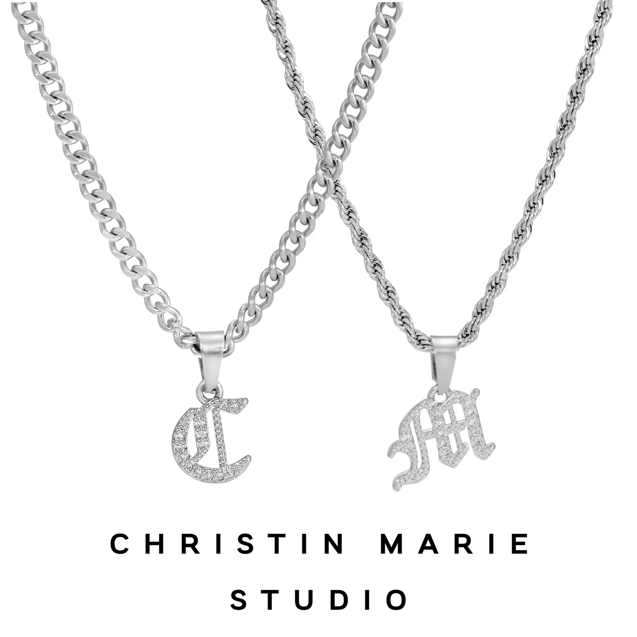 Bright Silver Old English Micro Initial Necklace