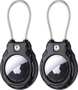 For Airtag Holder with Wire Cable(1St & 2Nd Generation), 2 Pack Ultra-Durable Lockable Case for Apple Airtag, Waterproof Keychain Holder for Luggage, Keys, Backpacks, Cars, Bags, and Kids GOCII