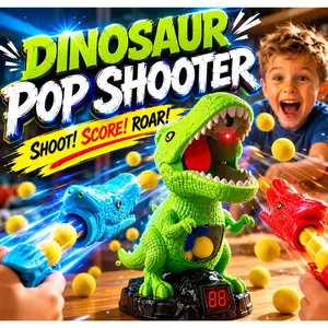 Dinosaur Shooting Toy with Movable Target LED Lights Sound Effects 2 Pump Air Launchers 48 Foam Balls Score Recording for Kids Outdoor Fun  Birthday or Christmas Gift