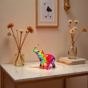 Luxury Rainbow Elephant Resin Figurine, Modern Art Desk Decor, Office Desktop Ornament, Unique New Home Gift, Trendy Art Table Decoration