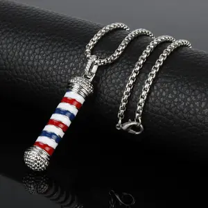 Unisex Vintage Barbershop Pole Pendant Necklace - Hip Hop Trendy Chain Jewelry Necklaces for Men and Women