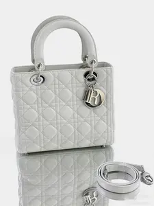 Pre-owned Leather Handbags DIOR Lady Dior Medium Cannage Lambskin Grey