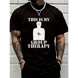 This Is My Group Therapy Funny Pro Gun Range Shooting T-Shirt | Women'S Men'S Black Vacation Crew Neck Short Sleeve Classic Fit Holiday Tee, Breathable, Sweat-Wicking, Soft, Suitable For Daily Commutes, Loungewear, Casual Wear, All-Season, Plus Size