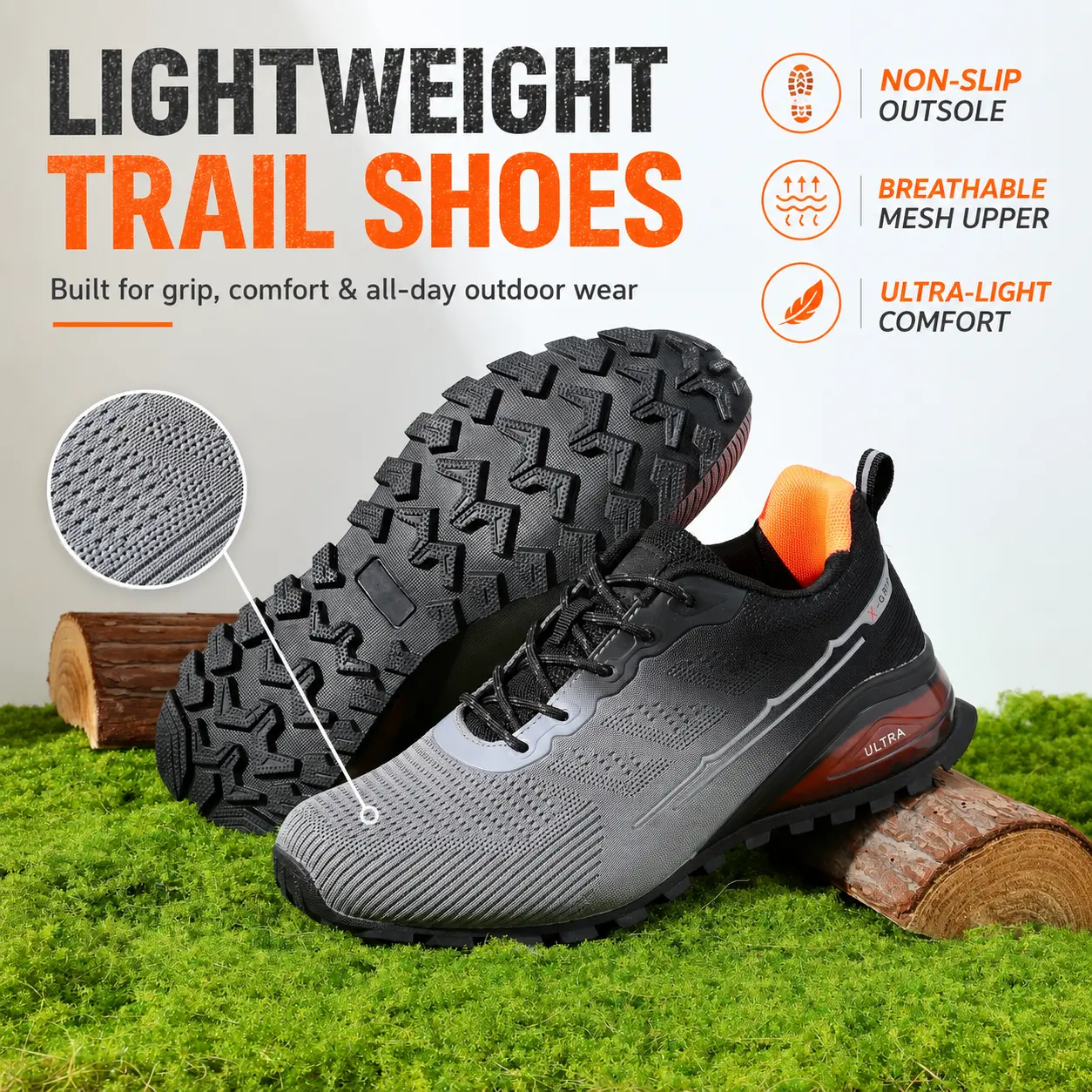 Men‘s Non-Slip Breathable Walking Running Shoes - Lightweight Cushioned Athletic Sport Shoes, Outdoor Workout Sneakers for Trail Running & Gym Training