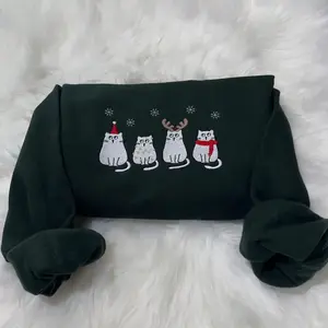 Embroidered Christmas Cats Sweatshirt - Christmas Happy Cat Embroidered Unisex Sweatshirt