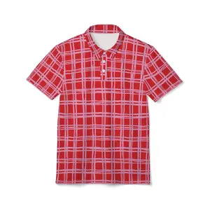 Pink & Red Polo Shirt AOP Short Sleeve Retro Style