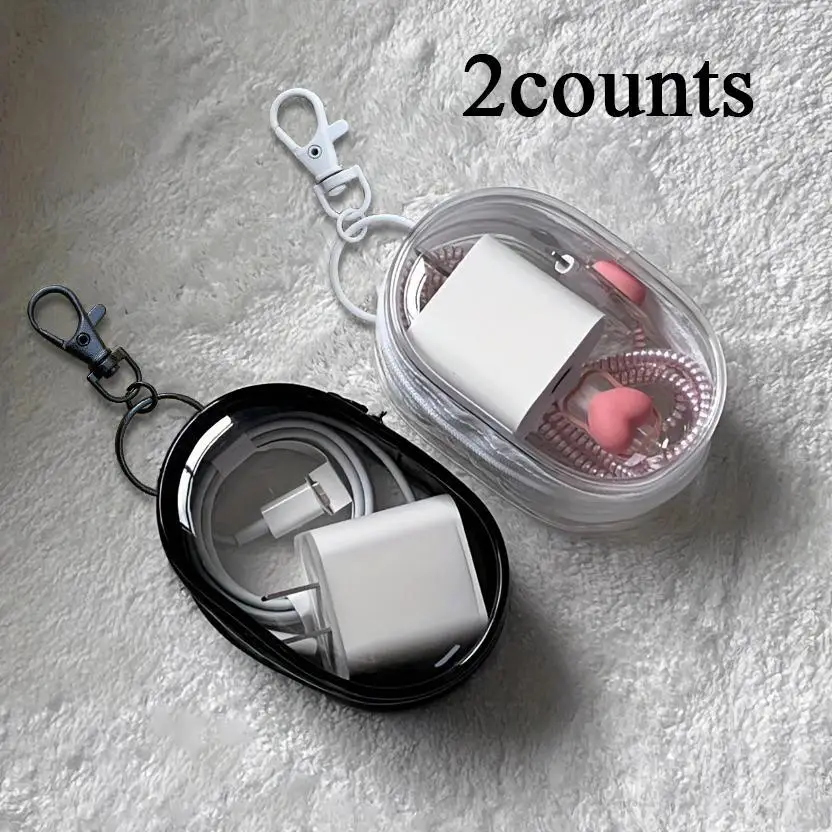 Clear Plastic Storage Bag, 2 Counts Portable Ear Plug & Cable Organizer, Earphones Headphone Pouch, Durable Mini Electronic Earplugs Protective Travel