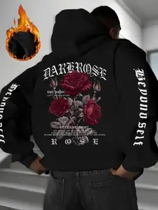Men's Gothic Rose Print Hoodie, Soft Stretch Knit Fabric, Casual Daily Wear, All Seasons, Fun Style, Essential for Young Men