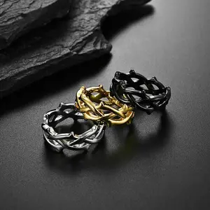 Wind Thorn Vine Weaving Stainless Steel Ring Ring for Single Men and Women Proposal, Engagement Mesh Tail Ring for Valentine's Day in February