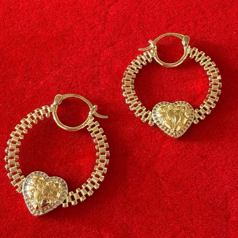 Small Heart  Nugget  Rollie Hoop Earrings 1pcs