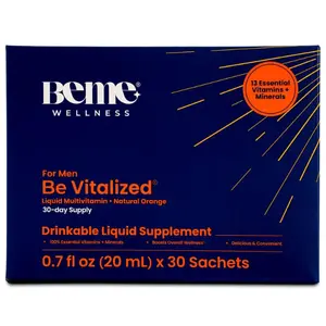 Beme Liquid Men’s Multivitamin | BeMe Be Vitalized Liquid Multivitamin for Men -13 Vitamins + 6 Minerals | Energy, Immunity & Muscle Support in Every Sip! , 30 sachets, orange