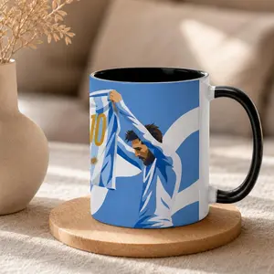 Sport Aesthetic Blue White Number 10 Graphic Ceramic Mug, Double Sided Full Color Print Coffee Cup, Microwave Dishwasher Safe Drinkware, Fan Home Office Decor Gift, Available in 11oz  Sizes soccer、football fan mei si