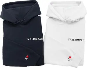 Custom Roman Numeral Hoodie with Initial and Heart Matching Couple Hoodies Personalized Anniversary Initial Hoodie Date Valentines Day Gift for Couples Wedding Engagement Stuff