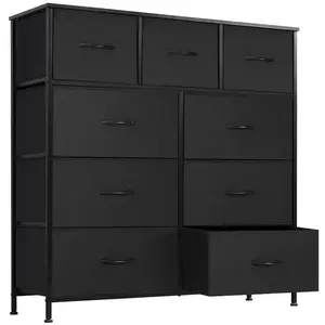 Lockers for Bedroom with 9 Fabric Drawers, Tall Chest Organizer Units for Clothing, Closet, Kidsroom, Storage Tower with Cabinet, Metal Frame, Wooden Top, Lightweight Nursery Furniture