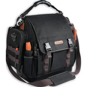 41-Pocket Electrician Tool Bag, 14-Inch HVAC Tools Bag, Heavy-Duty Waxed Canvas Tools Bags, Hard Bottom Tool Bags, Stay-up top-open Tool Bag, Quick-Access Tool Bags For Men
