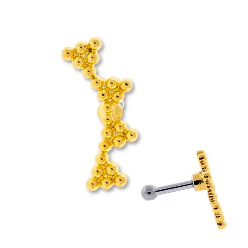 16G Gold PVD Beaded Mark Cartilage Barbell