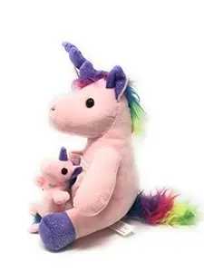 Fun Stuff Soft Plush Unicorn with Pouch and Mini Foal – 10.5” Magical Stuffed Animal Duo