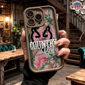 Stylish Country Girl Camouflage Pattern Aesthetic Phone Case for iPhone 17 16 15 14 Pro Max 13 12 11 XR XS Plus Air Slim Lightweight Shockproof Anti Drop Protective Durable TPU Cover