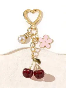 Spring vibes, cherry & flower keychain adds a pop of color to your bag or keys, perfect for Women's Day gifts or everyday style with Spring Theme, Keychain for bags