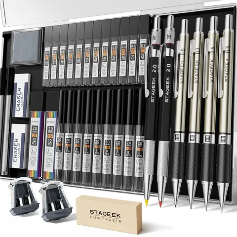 STAGEEK 6-Pack Art Mechanical Pencil Set - 3 Metal Drafting Tools (0.3mm-0.9mm), 2 x 2.0mm Holders (2B/HB/2H), 492 Lead Supply | Art Pencils for Sketching, Drawing Supplies, Office Stationery