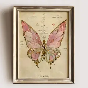 Pink Moody Butterfly Wall Art | Vintage Insec Prints | Whimsical Animal Poster