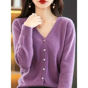 Solid Button Down Knit Cardigan, Casual Long Sleeve Thin Sweater For Spring & Fall, Women's Clothing