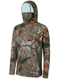 Men's UPF50+ Camo Fishing Hoodie with Face Cover - Sun Protection Shirts, Quick Dry Breathable Professional Sports Long Sleeve Shirt for Hunting, Hiking