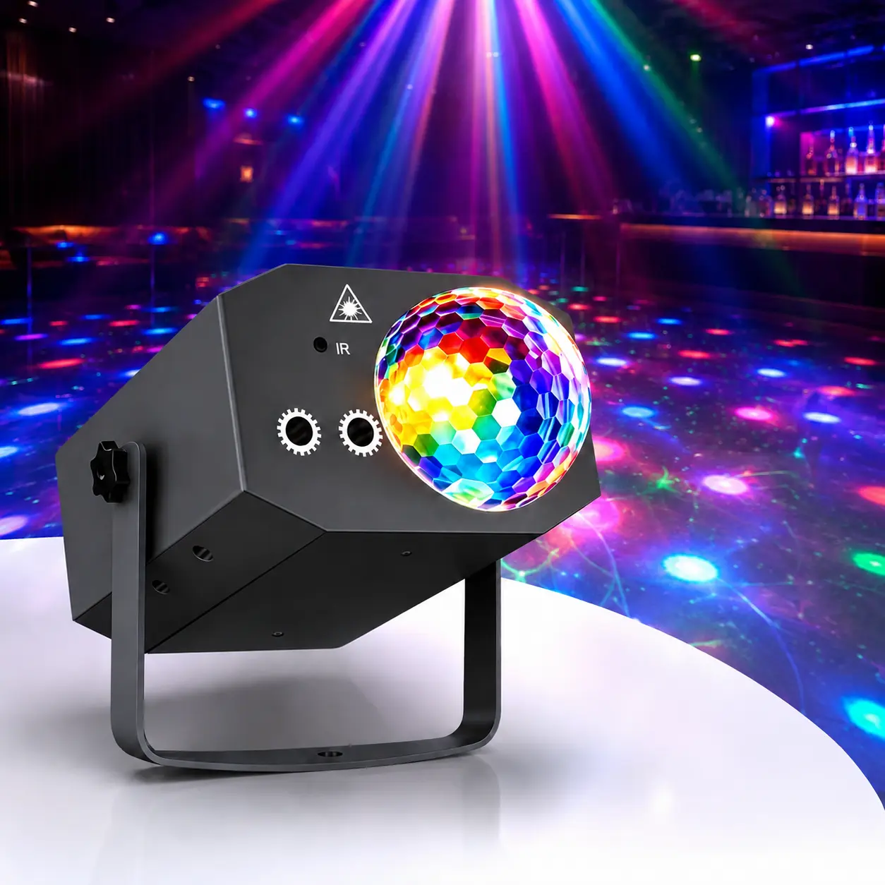 RGB Color Changing LED Disco Ball DJ Light with Pattern Projector, Music Sync Rainbow Multicolor LED Atmosphere Lights for Halloween Indoor Parties, Home Decor, Color Changing Rgb