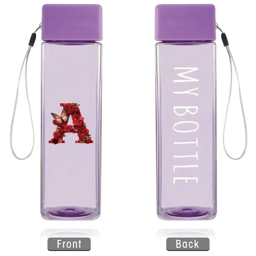 500ml Student Clear Water Bottle Drinking Cup | Initial Name 26 Letters Red Rose Pattern | Stylish Lightweight Leakproof Design | Large Capacity for School, Dorms & Sports | Back to School Essential