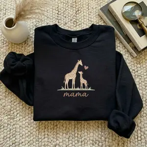Mama Giraffe Embroidered Sweatshirt, Cute Mom and Baby Giraffe Shirt, Mother’s Day Gift Crewneck
