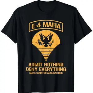 Women's 100% Cotton Breathable Short-Sleeve Casual Streetwear T-Shirt, E-4 Mafia Admit Nothing Deny Everything Senior Airman Graphic Tee
