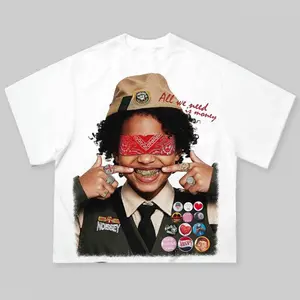 Boxy Oversized Scout Girl T-shirt, 100% cotton. Unisex crewneck, short sleeves, casual streetwear tee with DIY badge.