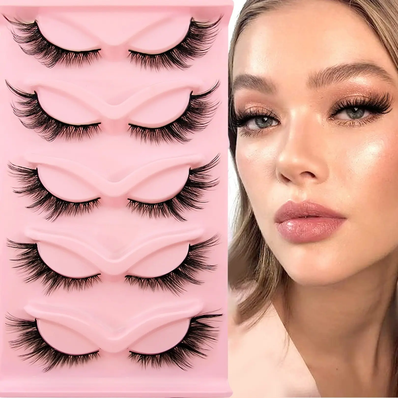 5 Pairs Cat Eye False Eyelashes, Makeup, Feline Lash Look, D Curl Volume Angel Wings, Comfortable Water-Resistant Design, Versatile & Reusable