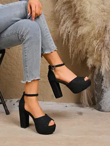 Women's New Checkered Chunky Heel Waterproof Platform Sandals, Summer Buckle Strap Open Toe High Heels, Fashion Versatile Casual Shoes