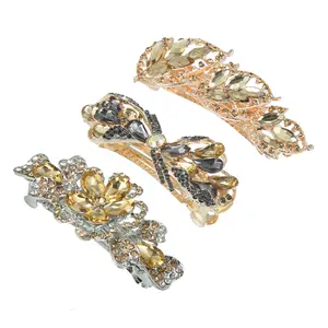 CHEIBEAR 3pcs Vintage Shining Rhinestone Flower Butterfly Flower Shape Faux Crystal Hair Clip