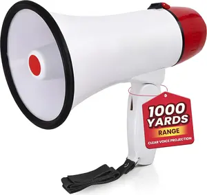 20W Megaphone Bullhorn - 5.4'' x 8.6'' Portable Megaphone, Projection Range 1000 Sq. Yards, Voice Talking & Siren Alert, Shoulder Strap, Battery Operated, (White)