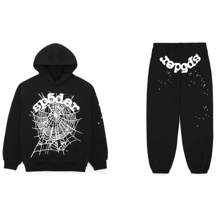 Sp Black Tracksuit Set – Y2K Spider Web Hoodie & Sweatpants, Unisex Streetwear 2-Piece Outfit, Pullover Hoodie Set, Gift for Him & Her