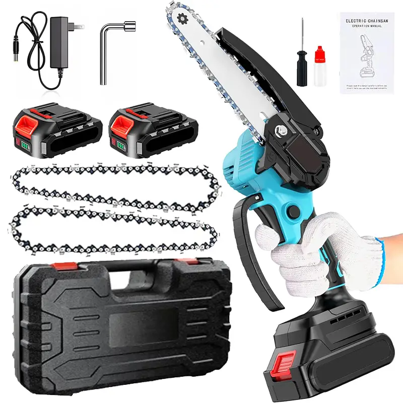 Mini Chainsaw Cordless 6-inch, Portable Handheld Electric Chain Saw with 2x3000mAh Large Batteries, Battery Powered Chainsaw Garden Tools for Wood Cut