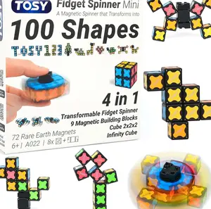 TOSY Magnet Fidget Spinner Mini - 8 Blocks, 3 in 1 Toy: Transformable Fidget Spinner, Infinity Cube, 2x2 Puzzle Cube, Easter Basket Stuffers for Kids/Adults, STEM Sensory Stress Relief Toy