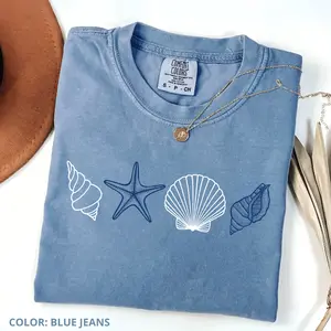 Comfort Colors Vintage Seashell T-shirt, Beach Ocean Lover Tee Gift, Summer T-shirt, Summer Vibes, Trendy Outfits Summer Cute, Gift For Her, Cotton Fabric