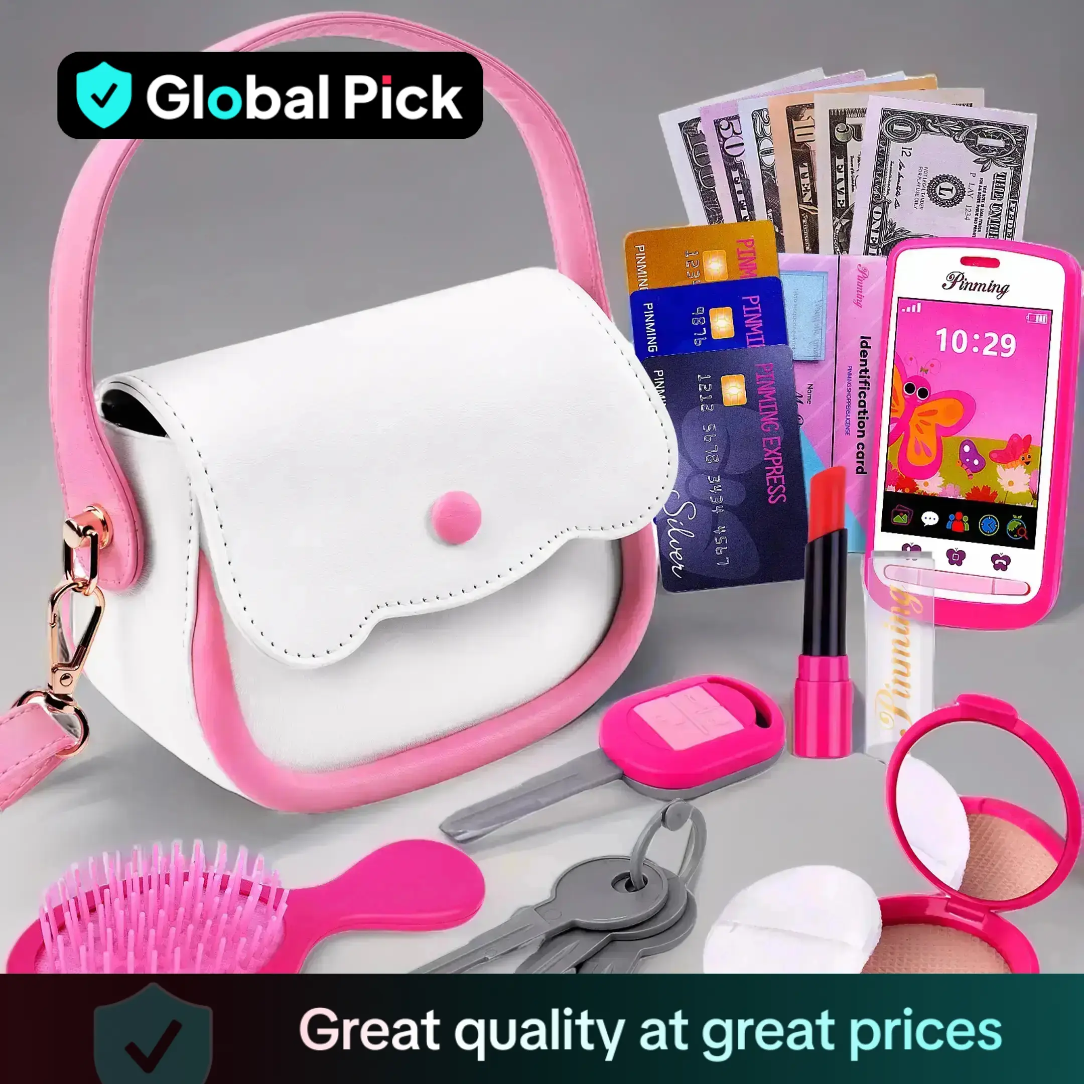 Purse Pretend Play Makeup Toy Set, 1 Set Pretend Play Makeup Set, Simulated Paper Currency, Mock Id Slot, Pretend Phone, Fidget Toys for Boys, Fidgets