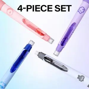 4 minimalist multicolour mechanical pencils, colour block design, posture protecting case, vintage style, soft grip with eraser, smooth break resistant, ideal DIY drawing note taking correction